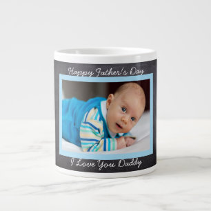 Happy Father's Day, Faux Chalkboard, Custom Photo Large Coffee Mug