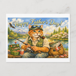 Happy Fathers Day from Your Fishing Ginger Cat Dad Postcard
