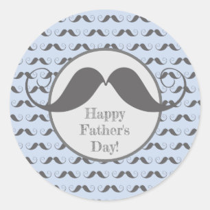 Happy Father's Day - Fun Moustache Pattern Classic Round Sticker