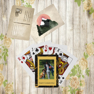 Happy Father's Day Gold Leafy Black Swirls Photo  Playing Cards
