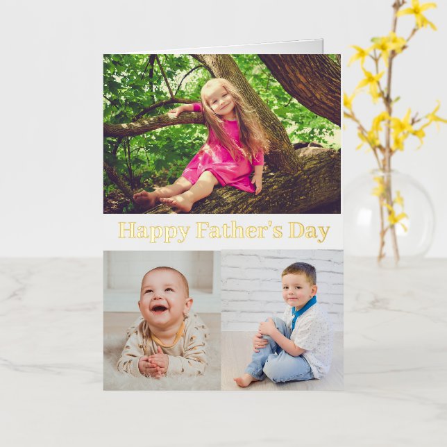 Happy Father's Day Gold Script Photo Collage Card (Yellow Flower)