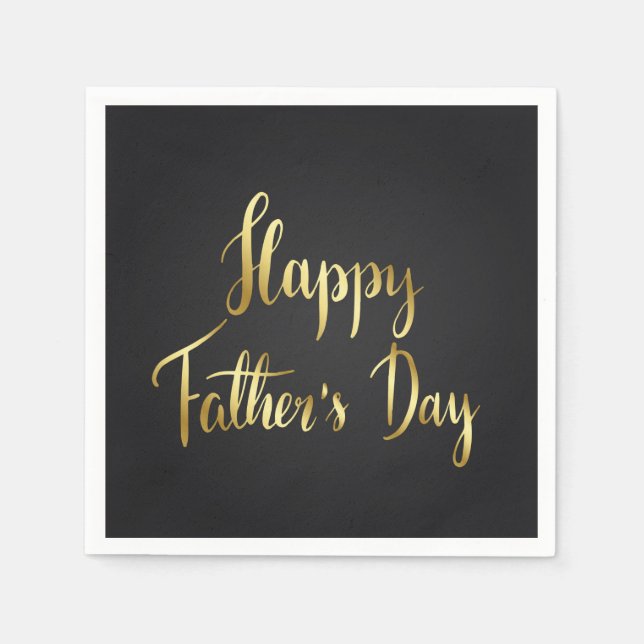 Happy Father's Day, Gold Text on Black Napkin (Front)