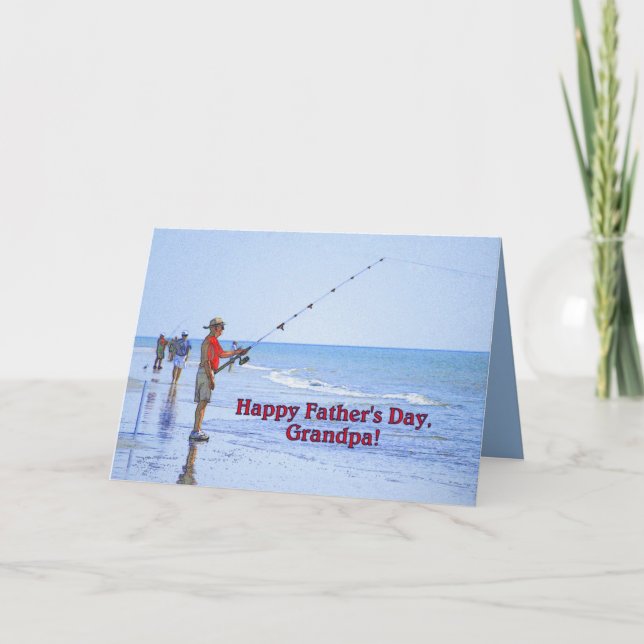 Happy Father's Day, Grandpa, Beach Fishing Card (Front)
