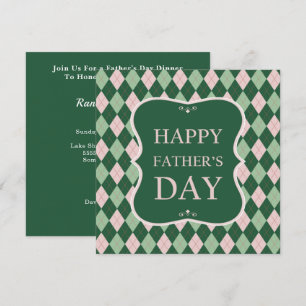 Happy Fathers Day Green Argyle Dinner Party Invitation
