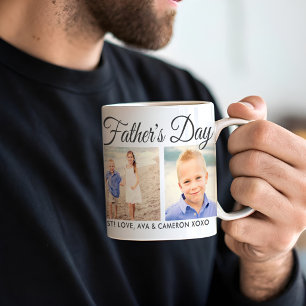 Happy Fathers Day Grey Script Photo Coffee Mug