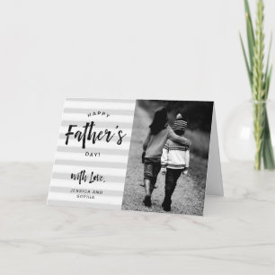 Happy Father's Day   Grey Stripes and Your Photo Card