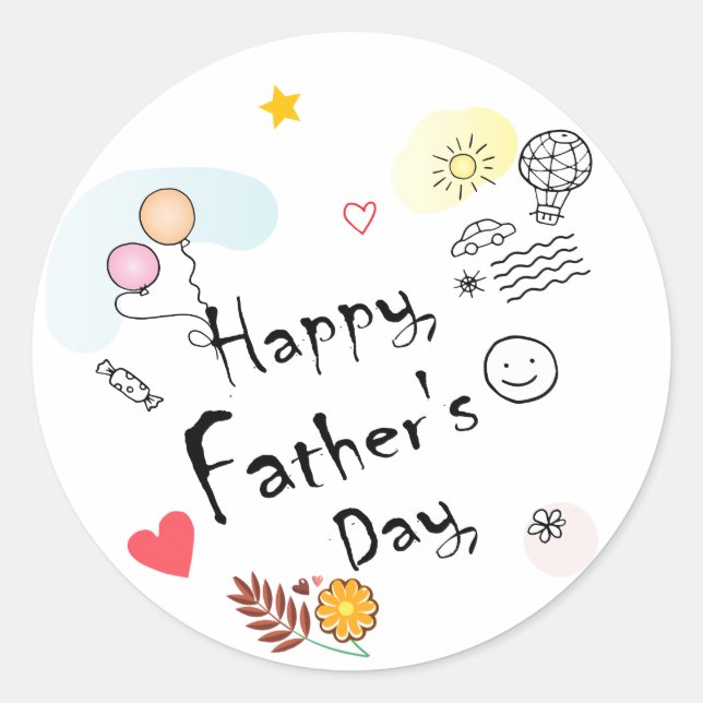Happy Father's Day! Hand Drawn Classic Round Sticker (Front)