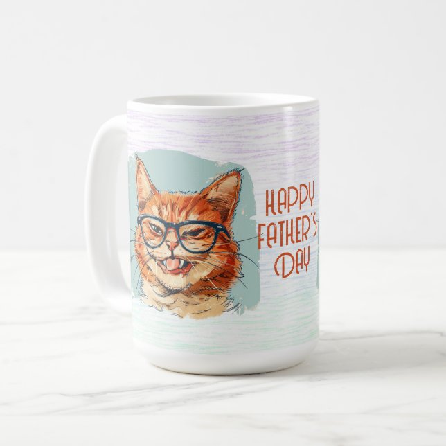 Happy Father's Day Hilarious Cat Coffee Mug (Devant gauche)