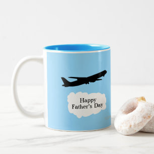 Happy Fathers Day Jet Airplane Flying Pilot Gift Two-Tone Coffee Mug