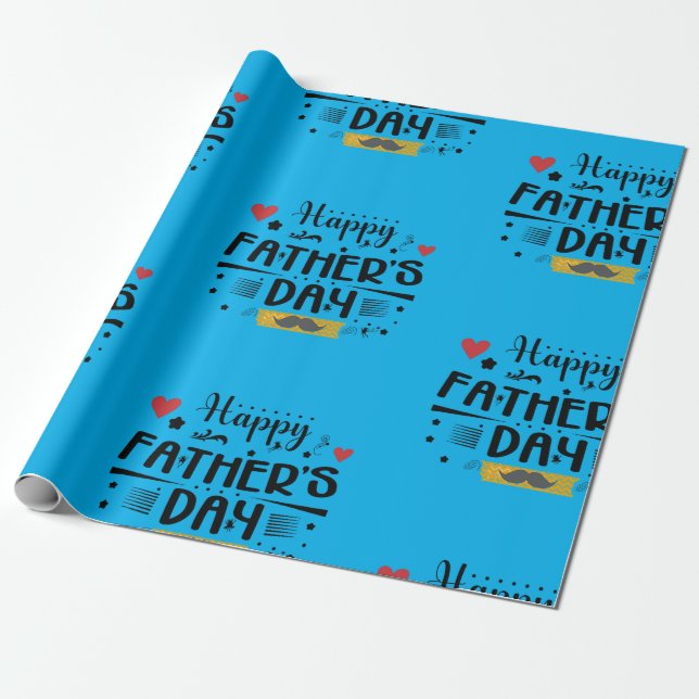 Happy Father's Day Leaping Frogs Hearts Moustache  Wrapping Paper (Unrolled)