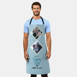 happy father's day Modern Blue Photo Collage Apron