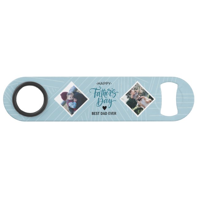 Happy Father's Day Modern Blue Photo Collage  Bar Key (Front (Horizontal))