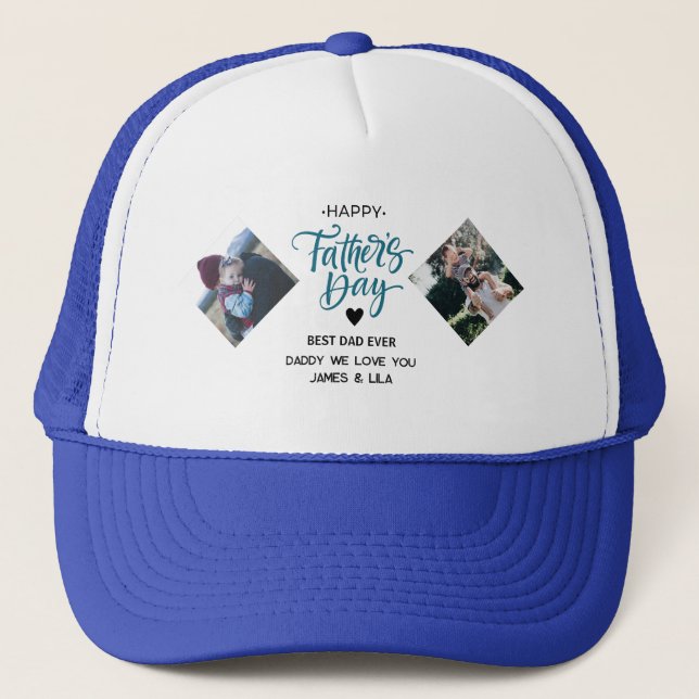 Happy Father's Day Modern Photo Collage Custom Trucker Hat (Front)
