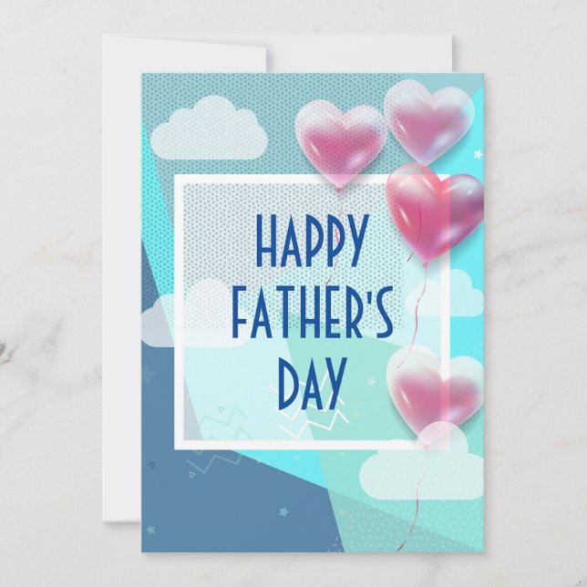 Happy Father's Day Modern with Balloons Blue Invitation (Front)