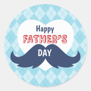 Happy Father's Day Moustache and Heart Classic Round Sticker