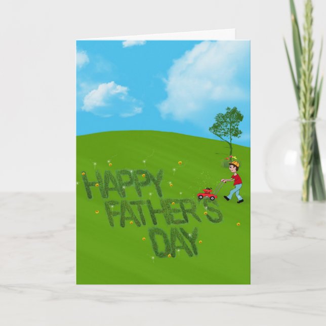Happy Father's Day Mowing Grass Card (Front)