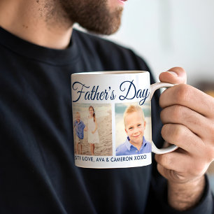 Happy Fathers Day Navy Script Photo Collage Coffee Mug
