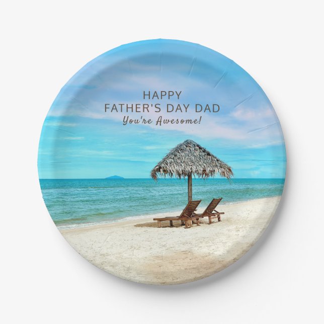 Happy Father's Day Party Custom Message Beach Paper Plate (Front)