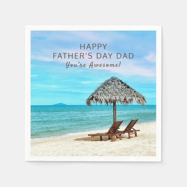 Happy Father's Day Party Custom Text Beach Paper Napkin (Front)