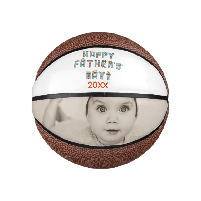 Happy Fathers Day Personalized Photo Gift Mini Basketball (Front)