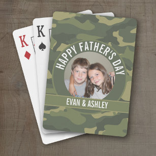 Happy Father's Day - Photo Camouflage Green Playing Cards