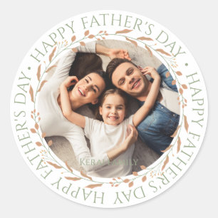 Happy Father's Day Photo Card   Customizable Dad G Classic Round Sticker