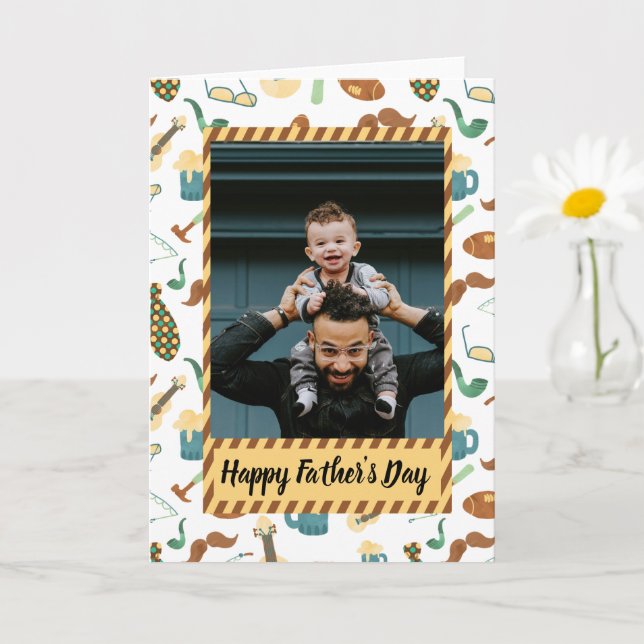 Happy Fathers Day Photo Card With Fun Pattern (Small Plant)