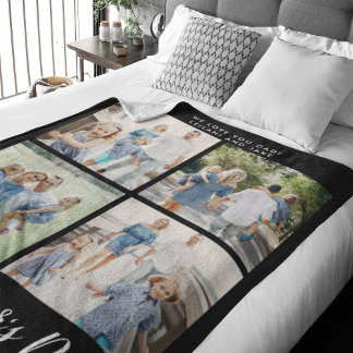 Happy Father's Day Photo Collage Black Fleece Blanket