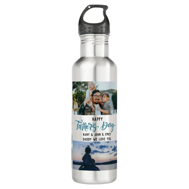 Happy Father's Day Photo Collage Custom Names 710 Ml Water Bottle (Front)