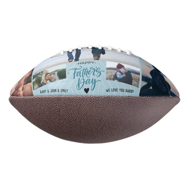 Happy Father's Day Photo Collage Custom Names Football (Rotated 90)