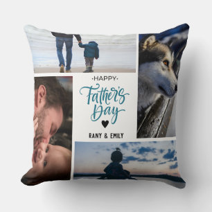 happy father's day photo collage Custom Names Throw Pillow
