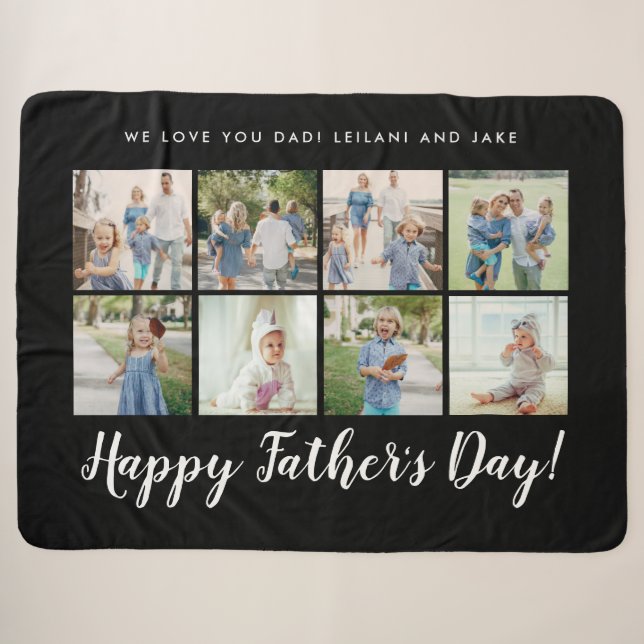 Happy Father's Day Photo Collage Message Black Sherpa Blanket (Front (Horizontal))