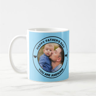 Happy Father's Day Photo Custom Text Black Blue  Coffee Mug