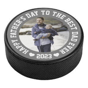 Happy father's Day Photo Grey Hockey Puck