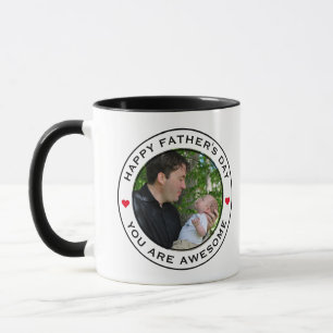 Happy Fathers Day Photo Heart Red White Black Text Mug