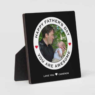 Happy Fathers Day Photo Text Heart Red White Back Plaque