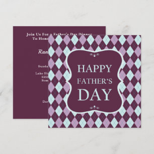 Happy Fathers Day Purple Argyle Dinner Party Invitation