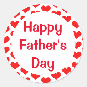 Happy Fathers Day Red Heart Patterns Colorful Classic Round Sticker