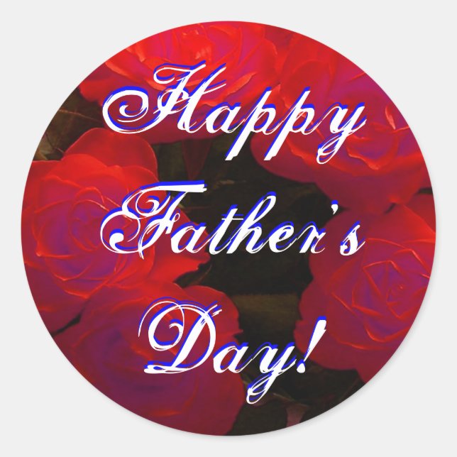 Happy Father's Day Red Roses Classic Round Sticker (Front)