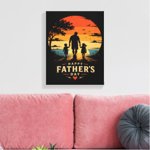 Happy Fathers Day Retro Sunset Dad Son Canvas Print