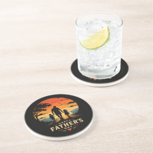 Happy Fathers Day Retro Sunset Dad Son Coaster