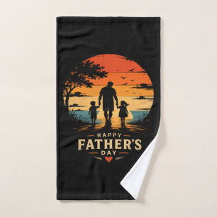 Happy Fathers Day Retro Sunset Dad Son Hand Towel