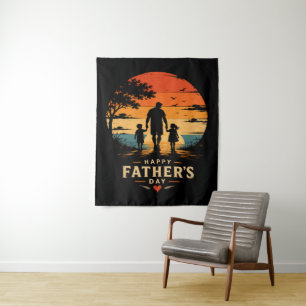 Happy Fathers Day Retro Sunset Dad Son Tapestry