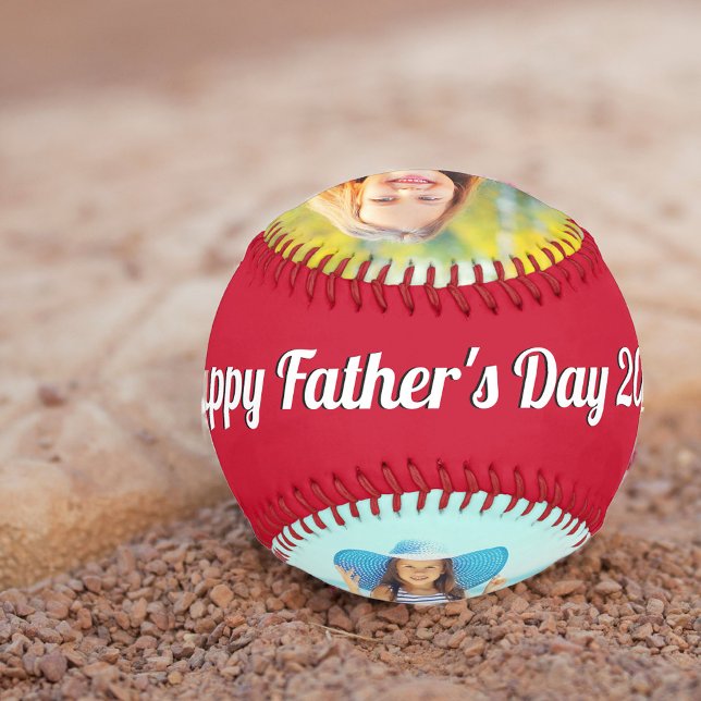 Happy Fathers Day Retro Typography 2 Photo Red Baseball (Creator Uploaded)