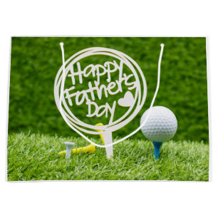 Happy Father's Day sign with golf ball on green  Large Gift Bag