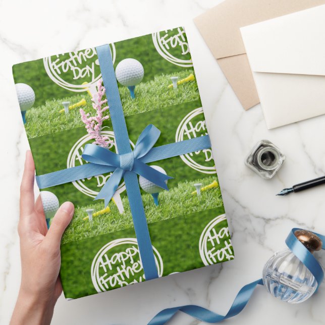 Happy Father's Day sign with golf ball on green  Wrapping Paper (Gifting)