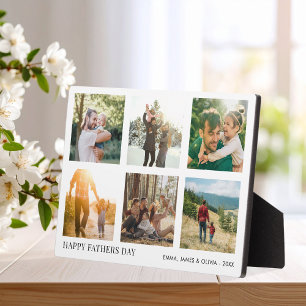 Happy Fathers Day Simple Modern Photo Collage Plaque