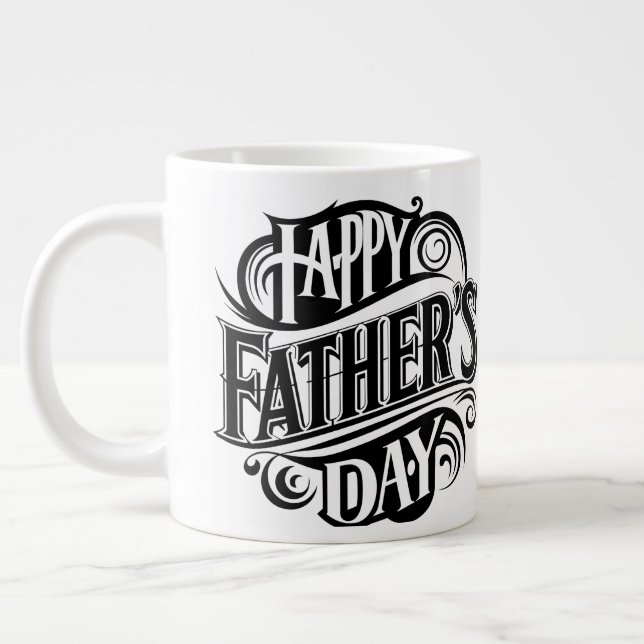 Happy Father's Day Sleek Black Text Design Large Coffee Mug (Left)