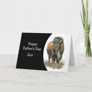 Happy Father's Day Son Watercolor Buffalo Bison Card
