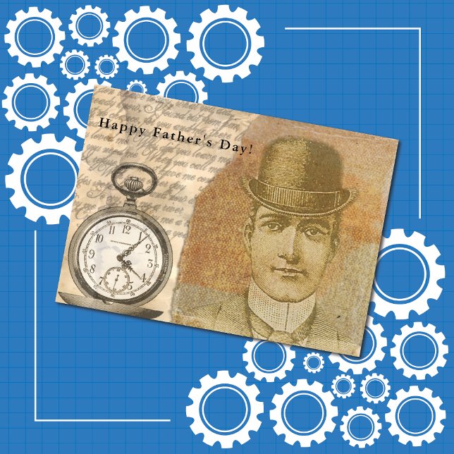 Happy Father's Day Steampunk Gentleman Bowler Hat Card (Creator Uploaded)